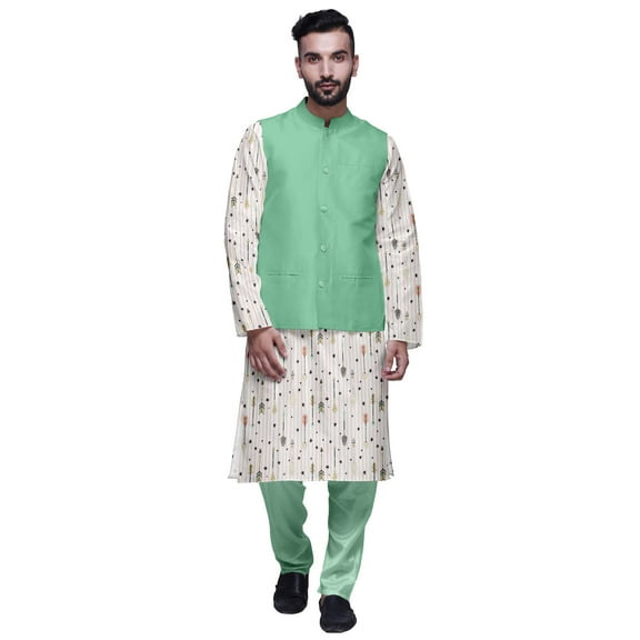 Atasi Traditional Mens Dupion Silk Kurta Pajama Set With Nehru Jacket Men Wear
