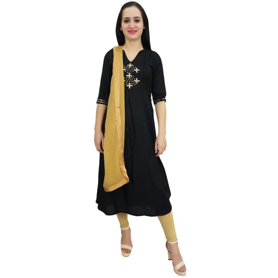 Atasi Women's Black A-Line Straight Salwar Suit With Dupatta Casual Dress - 20