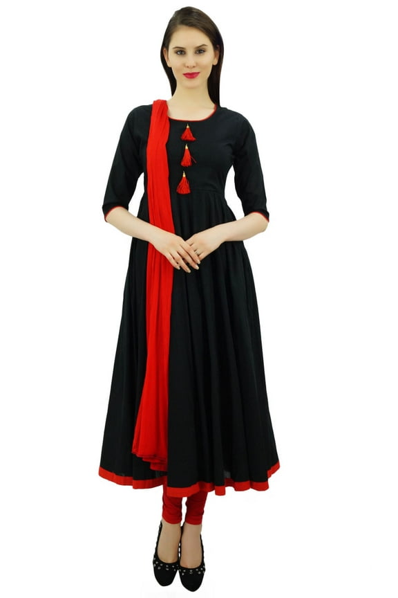 Women's Designer Anarkali Black Salwar Suit Ethnic Indian Cotton Dress-24