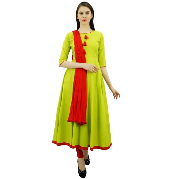 Atasi Women's Designer Anarkali Green Salwar Suit Ethnic Indian Cotton Dress-14