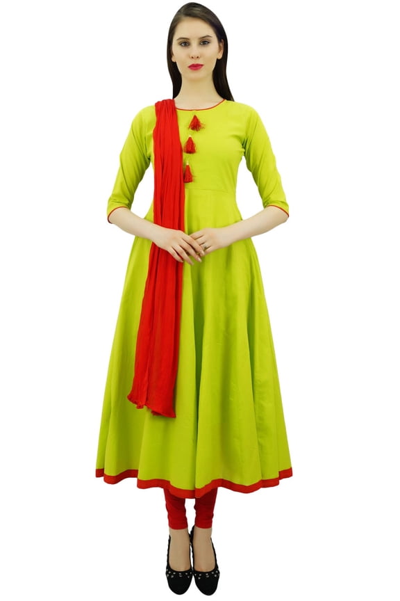 Women's Designer Anarkali Green Salwar Suit Ethnic Indian Cotton Dress-26