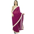 thumbnail image 1 of Atasi Women's Ethnic Solid Plum Sari Casual Georgette Saree With Blouse Piece, 1 of 7