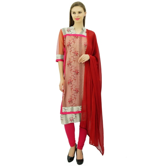 Atasi Women's Polyester Double Layered Straight Beige Suit Set Indian Dress-4