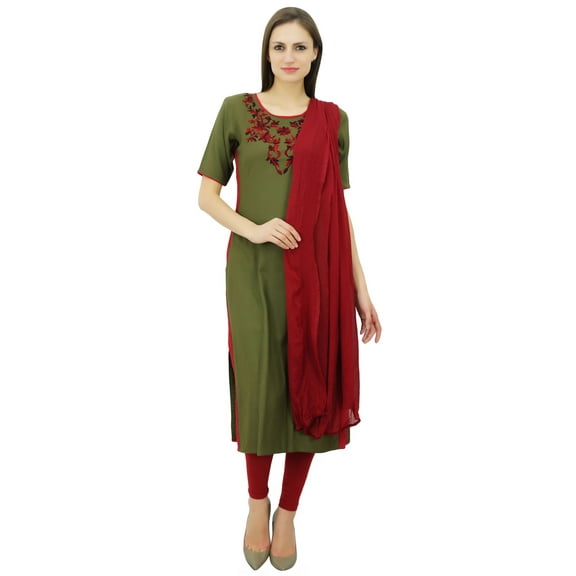 Atasi Women's Rayon Straight Embroidered Salwar Kameez Dupatta Suit Set