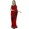 thumbnail image 1 of Atasi Women's Solid Maroon Indian Designer Georgette Saree With Blouse Piece, 1 of 8