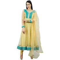 Atasi Womens Beige Anarkali Readymade Salwaar Kameez Dupatta Ethnic Partywear