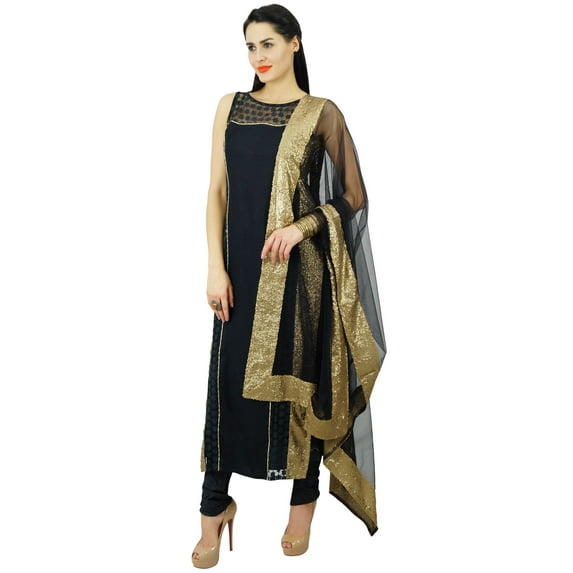 Atasi Womens Black Net Straight Kurti Salwaar Kameez with Dupatta Readymade