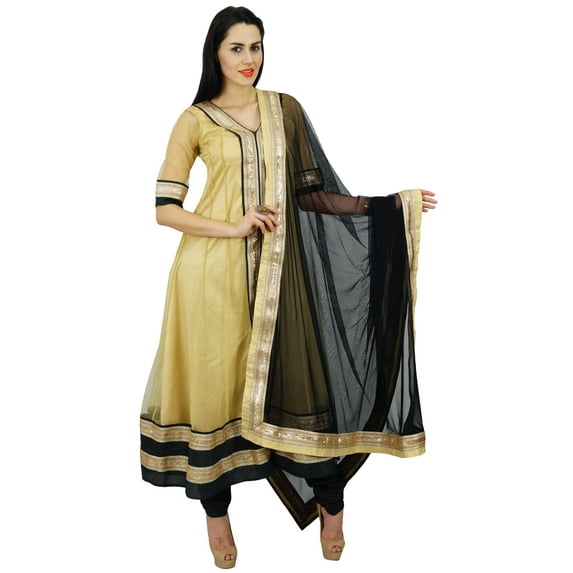 Atasi Womens Designer Beige Anarkali Readymade Salwaar Kameez with Dupatta