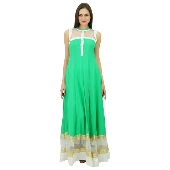Atasi Womens Floor Length Dress Green Salwaar Kameez Ethnic Party Wear Dress