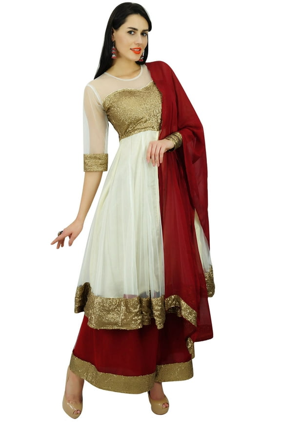 Womens Partywear Net & Sequins Anarkali Salwaar Kameez With Palazzo