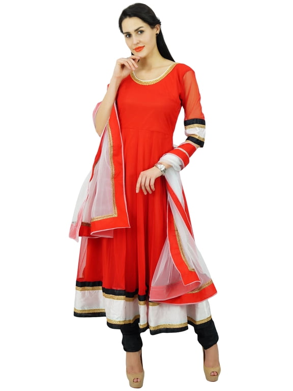 Womens Readymade Red Net Salwaar Kameez Suit with Designer Dupatta Chic Indian Party Wear