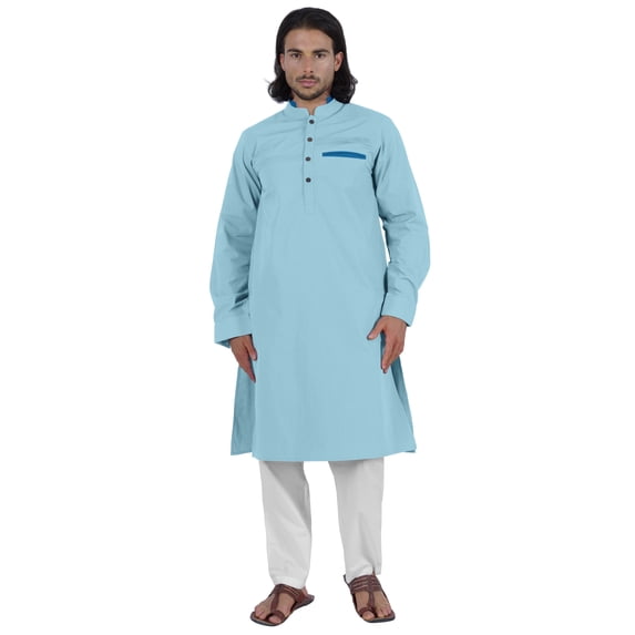 Atasi Men's Henley Welt Pocket Long Kurta Solid Indian Ethnic Wear Clothing For Men's