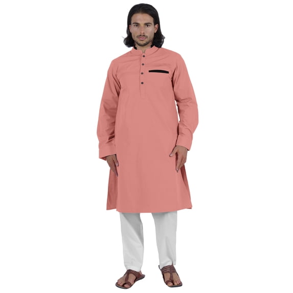 Atasi Men's Henley Welt Pocket Long Kurta Solid Indian Ethnic Wear Clothing For Men's
