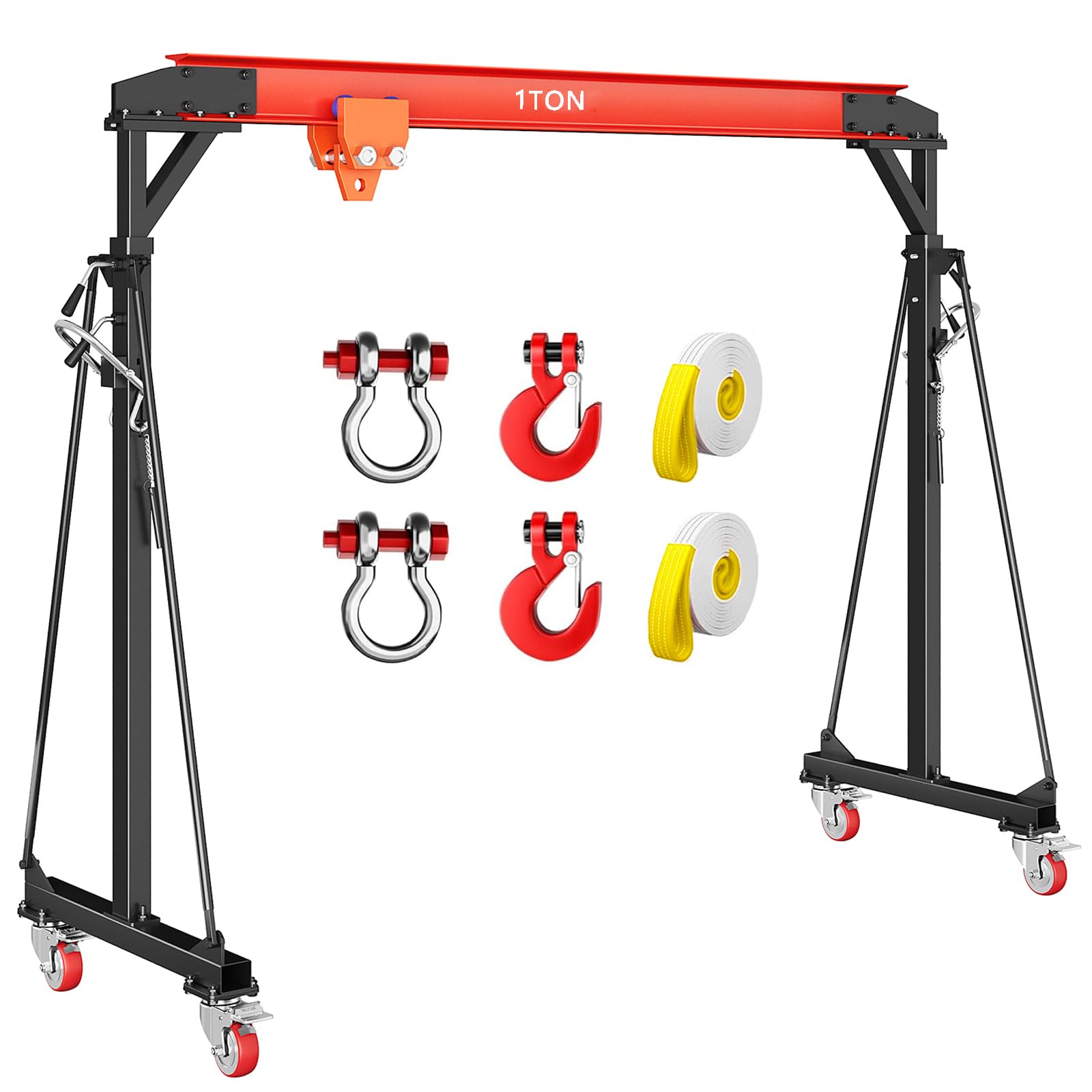 Ataucjin 1 Ton Gantry Crane, 8-12 FT Adjustable Height, 2200LBS Shop Lift Hoist with Manual Trolley, Hook & Shackles for Warehouse, Factory