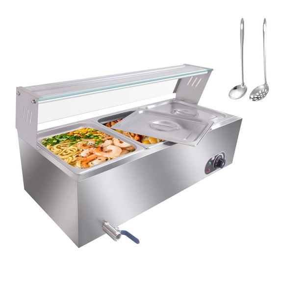 Ataucjin 10-Pan Commercial Food Warmer, 120 Qt Electric Bain Marie with 6" Deep Pans,Steam Table with Tempered Glass Cover, 1500W Countertop Stainless Steel Buffet Bain Marie 86-185°F Temp Control