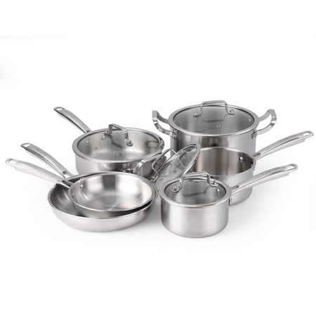 Ataucjin 10-Piece Tri-Ply Stainless Steel Cookware Set with Lids - Premium Pots & Pans Set, PFOA-Free & Induction Compatible, Includes Frying Pans, Saucepans, Sauté Pan & Stock Pot for All Cooktops
