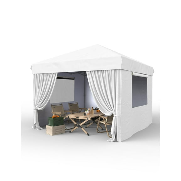 Ataucjin 10'x10' Pop Up Canopy Tent with 4Pcs Sidewalls, Portable Instant Commercial Canopy with 4 Stakes, 4 Ropes, 4 Sandbags for Farmers' Market, Patio, Outdoor, Camping, Black