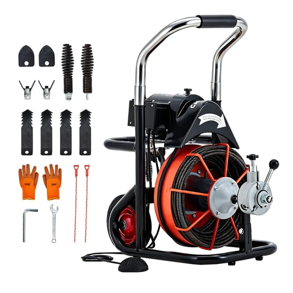 Ataucjin 100FT x 3/8 Inch Electric Drain Cleaner Machine with Auto-Feed, 450W, 10 Cutters & Foot Switch, Sewer Snake for 2" to 4" Pipes, Portable Drain Auger on Wheels