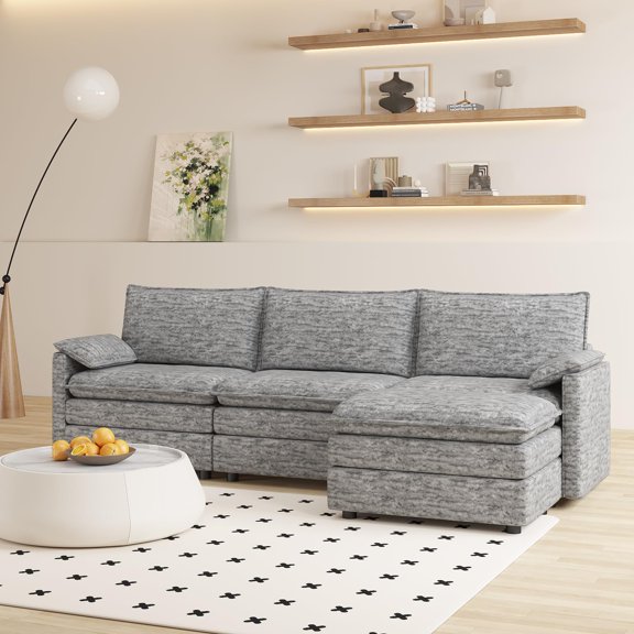 Ataucjin 108" Modular Sectional Couch,Comfy Cloud Couch with Movable Ottoman,Modern Chenille L Shaped Modular Sofa Deep Seat,Sectional Sofa Modular Sectional Sofa for Living Room,Bedroom