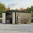 thumbnail image 1 of Ataucjin 10X12 FT Storage Shed with Cross Windows & Lockable Door，Large Outdoor Metal Shed，Peaked Roof Garden Shed for Lawn Mower,Bike,Tools,All Weather Secure Storage(ship in 3 boxes), 1 of 7