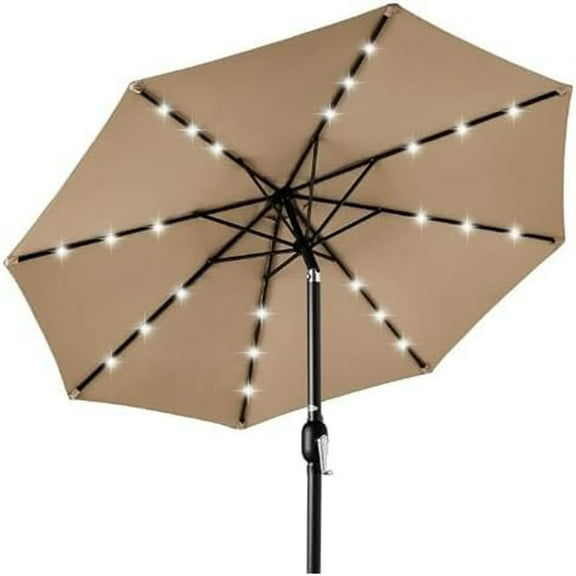 Ataucjin 10ft Outdoor Steel Polyester Market Patio Umbrella with Crank With 40 LED Lights,8 Ribs Market Umbrella With Push Button Tilt Easy Push Button,Tilt,Table Compatible（without umbrella base）