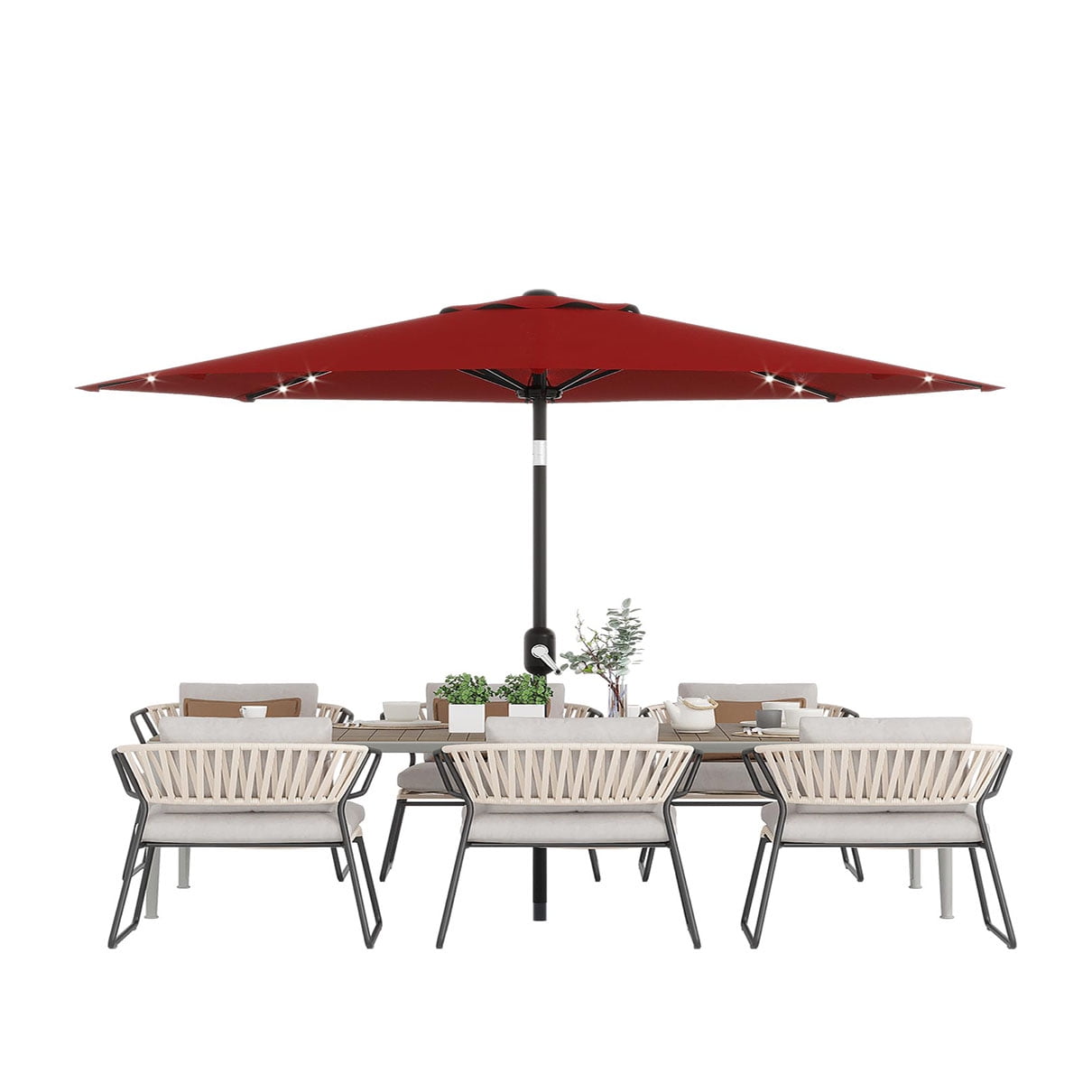 Ataucjin 10ft Outdoor Steel Polyester Market Patio Umbrella with Crank With 40 LED Lights,8 Ribs Market Umbrella With Push Button Tilt Easy Push Button,Tilt,Table Compatible（without umbrella base）