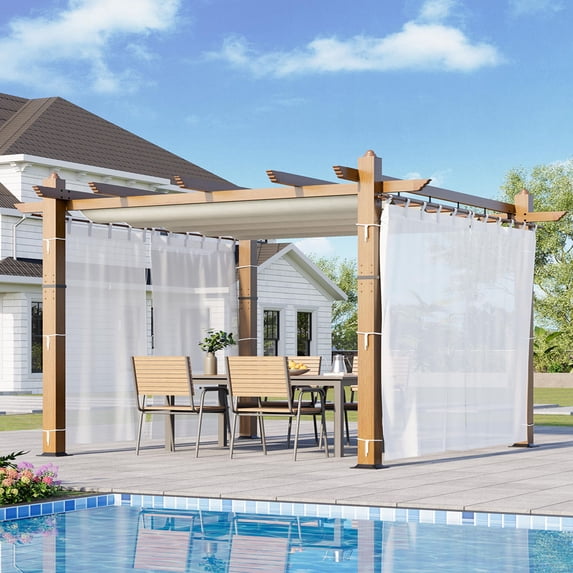 Ataucjin 10x10 Ft Outdoor Retractable Pergola with Canopy and Side Mesh Screen, Upgraded Gray Post Aluminum Pergola, Modern Pavilion for Backyard, Patio, Porch, Grape Trellis