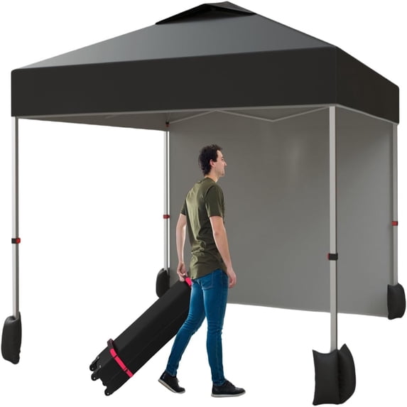 Ataucjin 10x10 Ft Pop Up Canopy Tent, Portable Commercial Canopy with Vented Top Roller Bag,1 Removable Sidewall, 4 Sandbags, 4 Ropes and 8 Tent Stakes, Easy Outdoor Sun Shade for Events, Parties