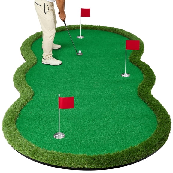 Ataucjin 10x5FT Professional Golf Putting Green Mat, Dual-Turf Practice Surface, Thick Base, 3 Metal Cups & Flags, Indoor/Outdoor Training Aid for Home, Office, Backyard, Garage