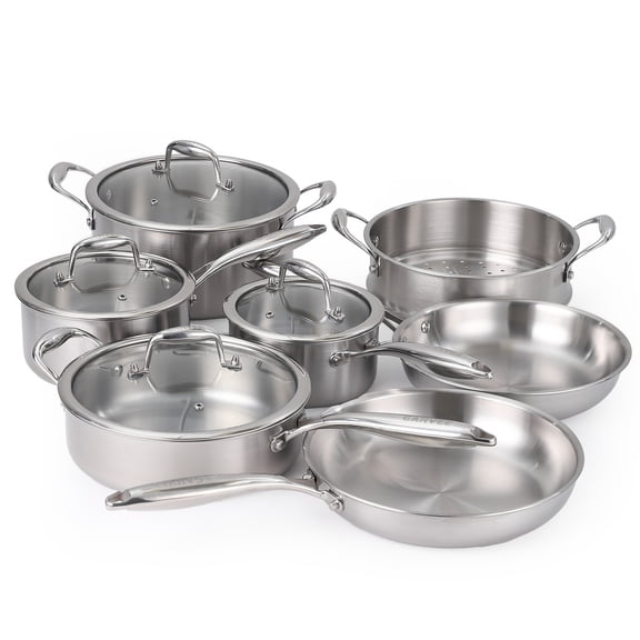 Ataucjin 11-Piece 3-Ply Stainless Steel Cookware Set with Lids,Professional Pots & Pans Set, Induction/Oven/Dishwasher Safe, Non-Toxic & Warp-Resistant for Even Heating