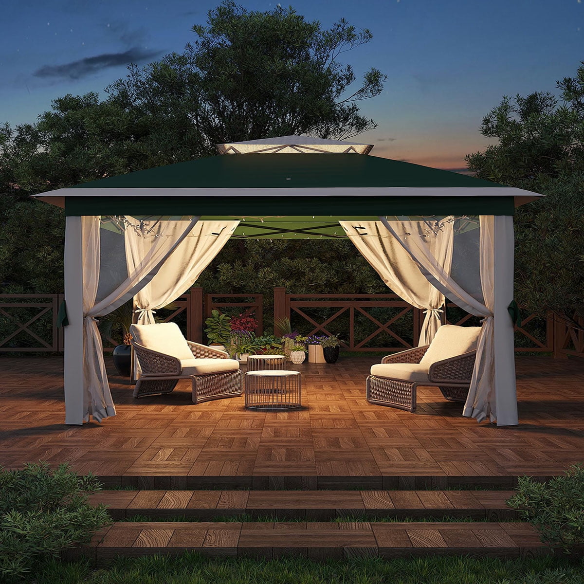Ataucjin 11x11 FT Outdoor Gazebo, Heavy Duty Pavilion with Sturdy Metal Frame & Double Roofs, Patio Shelter with Mosquito Netting, Ideal for Backyard, Garden, Lawn, Deck
