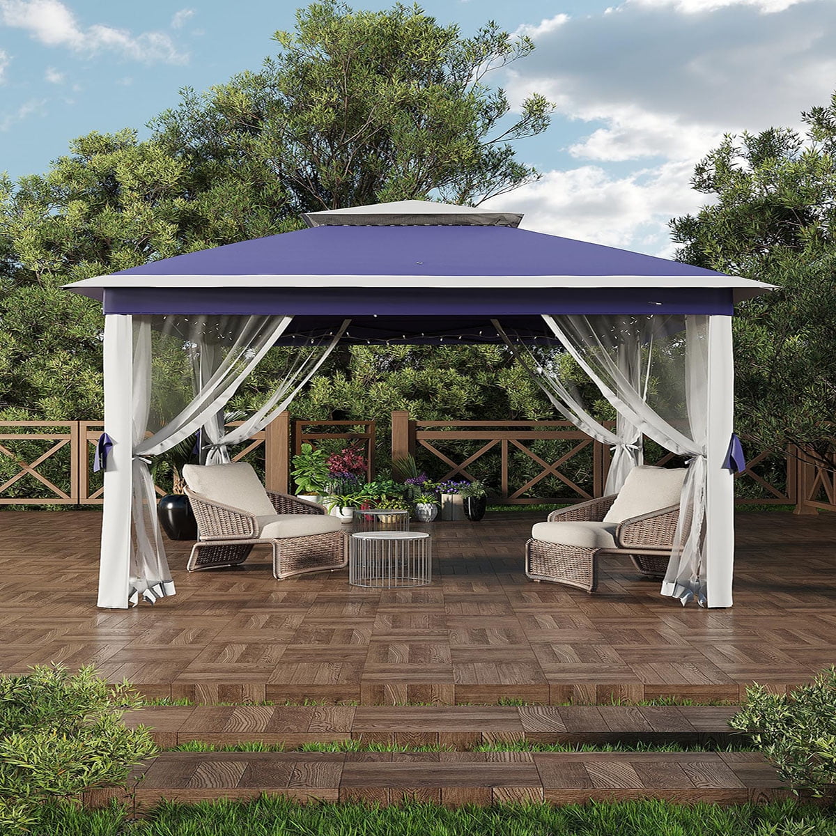 Ataucjin 11x11 FT Outdoor Gazebo, Heavy Duty Pavilion with Sturdy Metal Frame & Double Roofs, Patio Shelter with Mosquito Netting, Ideal for Backyard, Garden, Lawn, Deck