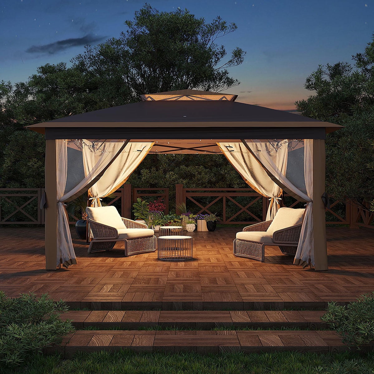 Ataucjin 11x11 FT Outdoor Gazebo, Heavy Duty Pavilion with Sturdy Metal Frame & Double Roofs, Patio Shelter with Mosquito Netting, Ideal for Backyard, Garden, Lawn, Deck