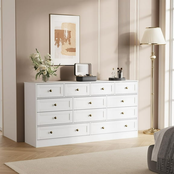 Ataucjin 12 Drawers Wood Dressers for Bedroom, Wooden Chest of Drawers Clothes Storage Organizer for Living Room, Hallway, Modern Wide TV Stand Dresser for 65 Inch TV(ship in 2 boxes)