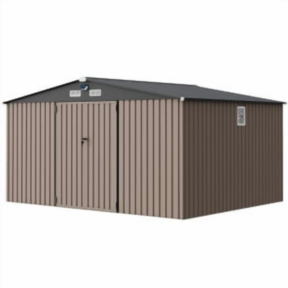 Ataucjin 12x10FT Metal Storage Shed with Sloped Roof, Lockable Doors, Solar Light, Windows, and Vents, Outdoor Storage Sheds for Garden, Backyard, Patio Tools(ship in 3 boxes)