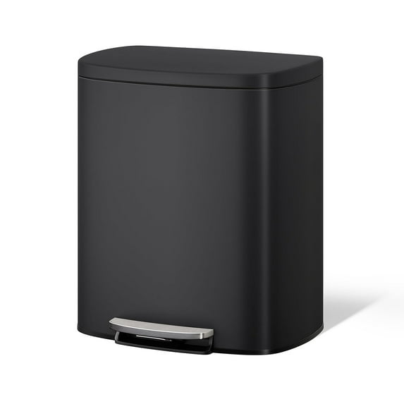Ataucjin 13 Gallon Stainless Steel Kitchen Trash Can,Large Rustproof Garbage Can for Kitchen, Step-on Metal Trash Bin with Inner Bucket&Lid, Rear Handle, Soft Close Lid