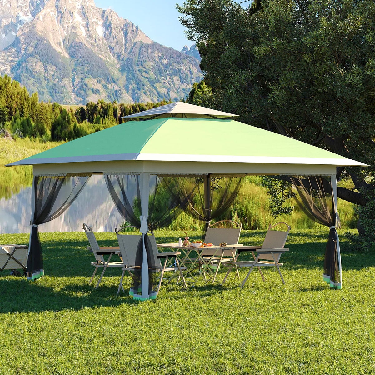 Ataucjin 13x13  Gazebo, Outdoor Canopy Tent with Mosquito Net, Height Adjustable Canopy Gazebo, Large Shade Tent for Camping, Lawn, Backyard, Garden, Patio