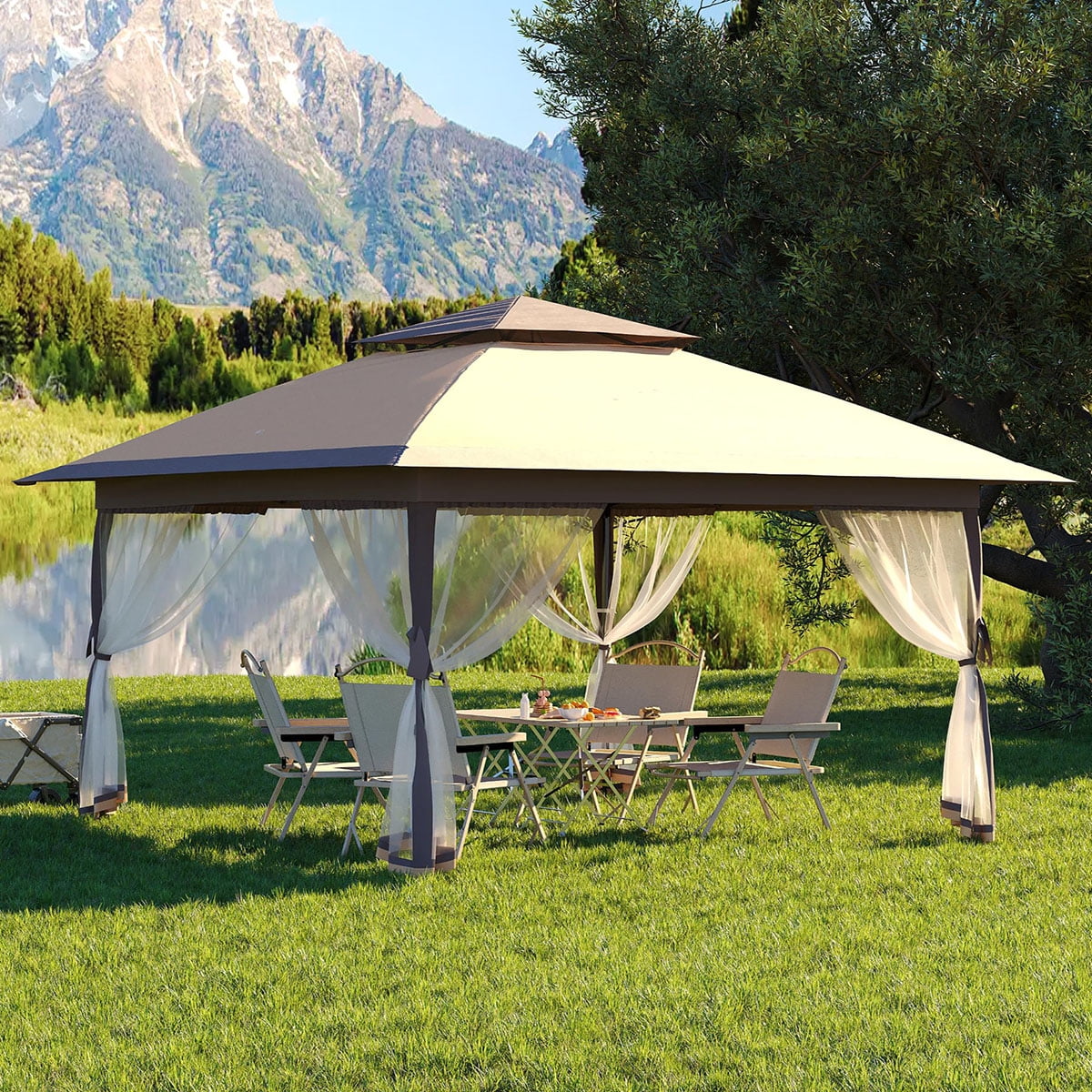 Ataucjin 13x13  Gazebo, Outdoor Canopy Tent with Mosquito Net, Height Adjustable Canopy Gazebo, Large Shade Tent for Camping, Lawn, Backyard, Garden, Patio