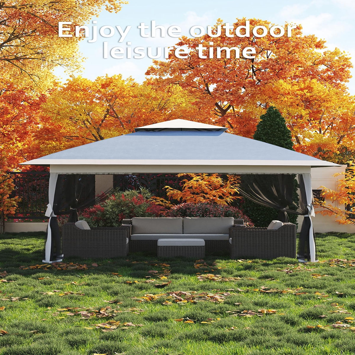 Ataucjin 13x13  Gazebo, Outdoor Canopy Tent with Mosquito Net, Height Adjustable Canopy Gazebo, Large Shade Tent for Camping, Lawn, Backyard, Garden, Patio