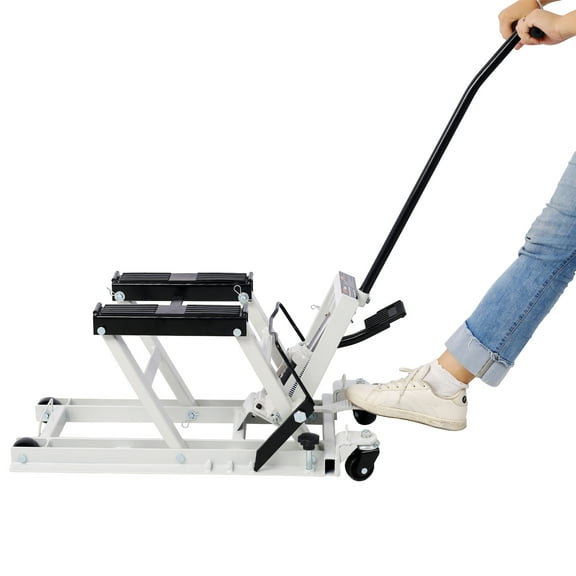 Ataucjin 1500 LBS Capacity ATV Scissor Lift Jack Hydraulic Foot-Operated Jack Stand With Swivel Casters For Motorcycle ATV UTV Powersports