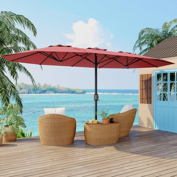 Ataucjin 15ft Patio Umbrella with Base Included,Outdoor Double-Sided Rectangle Market Umbrella,Rectangle Oversized Double Sided Pool Umbrellas, Double-Topped Patio Umbrella for Poolside Lawn Backyard