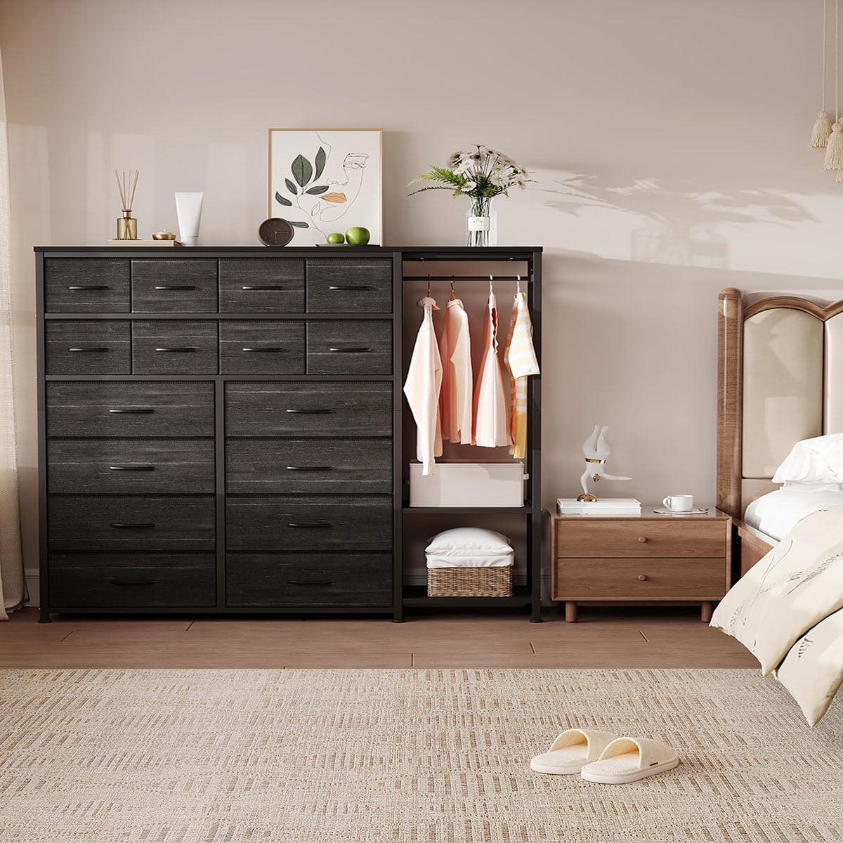 Ataucjin 16-Drawer Clothes Rack with 2 Storage Shelves, Freestanding ...