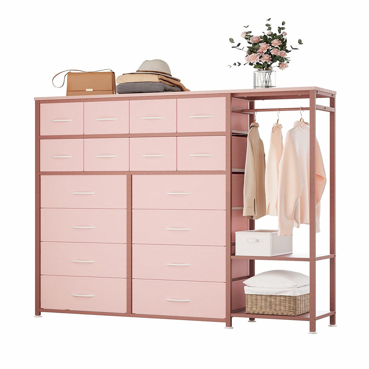 Ataucjin 16-Drawer Clothes Rack with 2 Storage Shelves, Freestanding ...