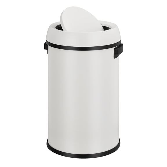 Ataucjin 17 Gallon Open Top/Flip-top Commercial Round Trash Bin, 65L Brushed Step Bin with Lid & Open Top Options, Heavy Duty Garbage Can for Kitchen Restaurant Office
