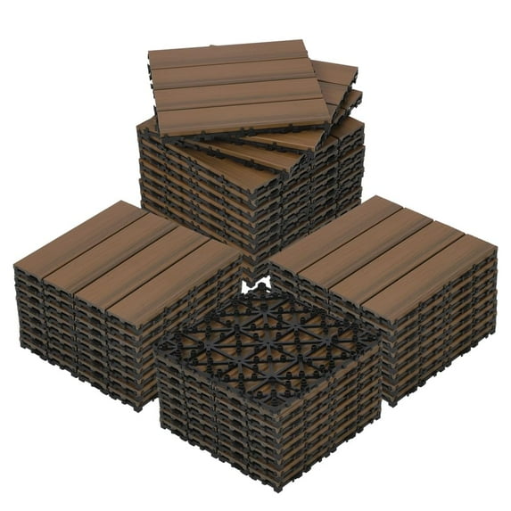Ataucjin 18 Pack Solid Wood Deck Flooring, Wood Interlocking Deck Tiles, 12 x 12 Inch Co-Extruded Interlocking Deck Tiles for Outdoor and Indoor