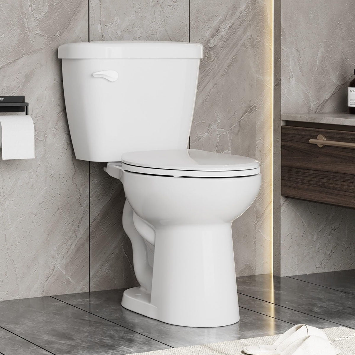 Ataucjin 19" Extra Elongated Toilet Bowl with Soft Close Seat/Single Flush 1.28 GPF/Left-Hand Trip Lever, 12" Rough In Universal Height Toilet