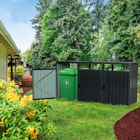 Ataucjin 1Pc Iron Dumpster Shed Can Store 3 Trash Bins Metal Outdoor Dumpster Shed For Trash Storage, Stainless Galvanized Steel, Garden Yard Lawn Trash Bin