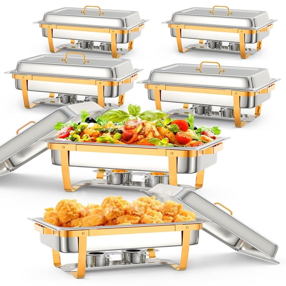 Ataucjin 2-Pack 8 Quart Stainless Steel Chafing Dish Buffet Set with Foldable Frame for Catering Weddings Banquets Buffet Warmers Food-Grade Gold Finish