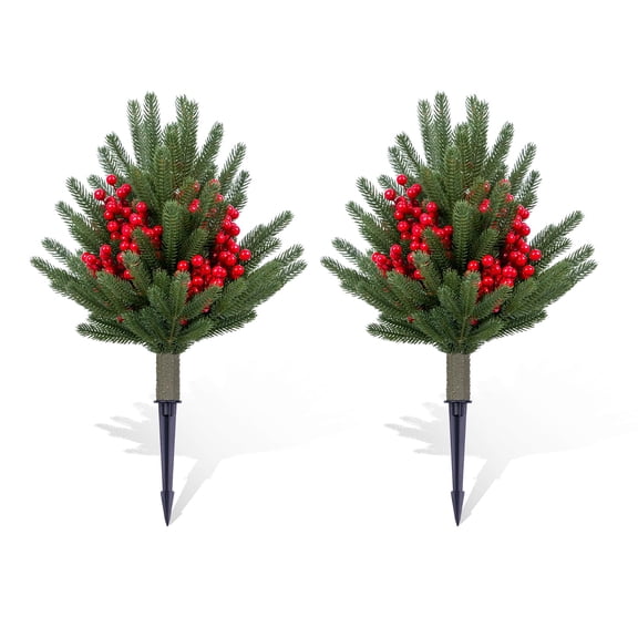 Ataucjin 2 Pack Artificial Topiary with Ground Spike Autumn,21.6" Fake Greenery Shrub Faux Plant Fall Decorations Flower for Garden Yard Porch Patio Outdoor Decor