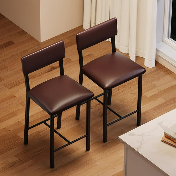 Ataucjin 2 Pack Bar Stools, Counter Stools with Back and Thickened Metal Legs, Upholstered PU Leather Counter Height Barstools with Footrest, for Kitchen Island, Bar